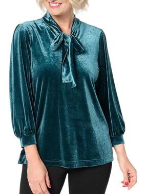 Belle by Kim Gravel Velvet Tie Front top shirt blouse 1X luxury style elegant
